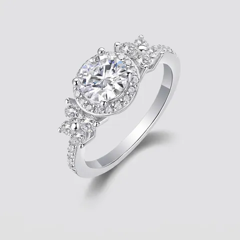 Moissaniet Ring 925 Sterling Zilver Ronde Briljant Geslepen Halo Fonkelende Luxe Bruiloft Verloving Sieraden Voor Vrouwen