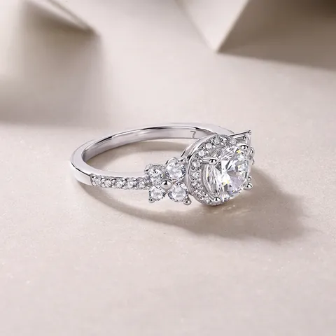 Moissanit Ring 925 Sterlingsilber Rundschliff Halo Funkelnd Luxus Hochzeit Verlobung Schmuck Für Damen