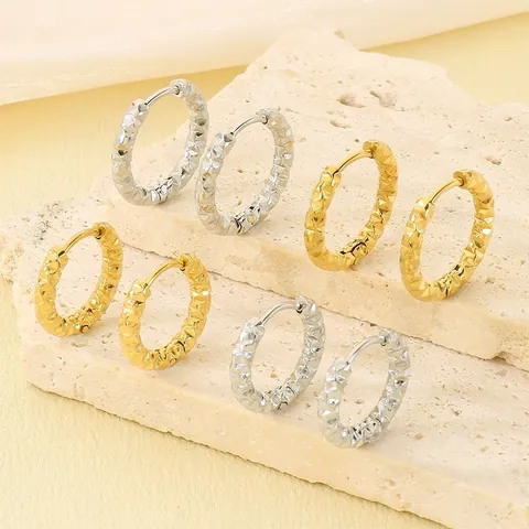 Korean Style Niche Design Rhombic Pattern Starry Sky Stainless Steel Hoop Earrings Individual Fashion Gold Silver Small Earrings For Women Men