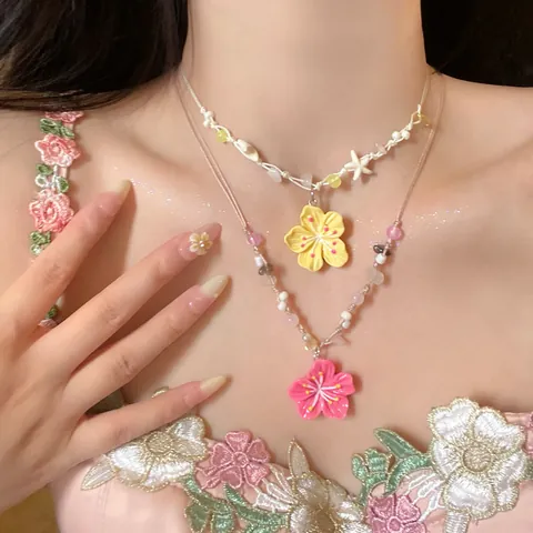 Dolce Collana Choker Con Perline Di Fiori In Resina Plastica Catena Clavicola Colorata Intrecciata Gioielli Da Spiaggia Estivi Da Donna