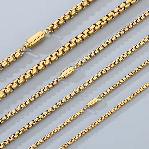 Unisex Stainless Steel Box Chain Jewelry Set With Magnetic Clasp Gold Silver Plated Minimalist Commuter Necklace Bracelet