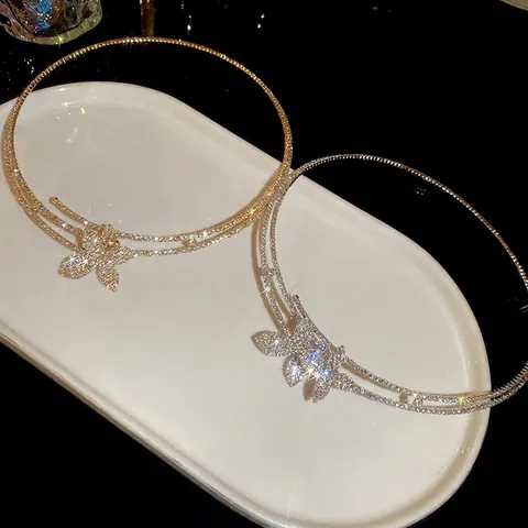 Elegant Flower Choker Necklace For Women Luxury Copper Rhinestone Inlaid Sparkling Floral Neckband Jewelry For Banquet Party