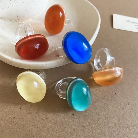 Modern Dopamine Style Oval Resin Ring For Women Chunky Minimalist Geometric Statement Index Finger Ring Colorful Acrylic Jewelry