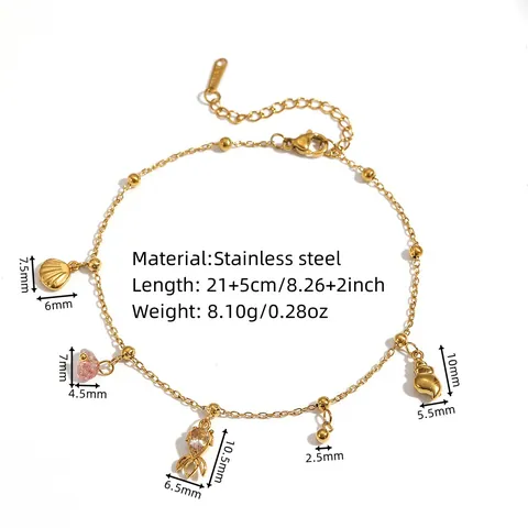 Bracelet de Cheville d'été en Acier Inoxydable Or Coquille Homard Pour Femmes Bijoux de Pied Strass Plage Cadeau