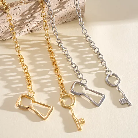 Vintage Punk Legering Sleutel Hanger Halsketting Voor Vrouwen Zware Metalen Schakelketting Goud Zilver Kleur Industriele Stijl Sieraden Cadeau