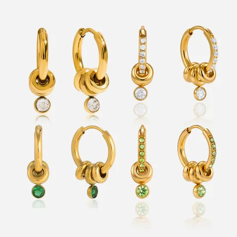 18K Gold Plated Stainless Steel Hoop Earrings With Cubic Zirconia Pendant Minimalist Waterproof Hypoallergenic For Women