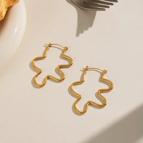18K Gold Plated Stainless Steel Wave Line Hoop Earrings For Women Minimalist Geometric Irregular Fluid Design Jewelry Gift