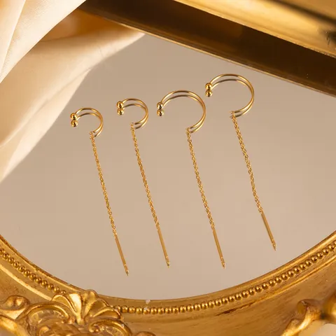 Minimalist Stainless Steel Tassel Ear Threader Earrings 18K Gold Plated Long Chain Drop Earrings For Women Fashion Jewelry Gift