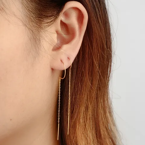Minimalist Stainless Steel Tassel Ear Threader Earrings 18K Gold Plated Long Chain Drop Earrings For Women Fashion Jewelry Gift