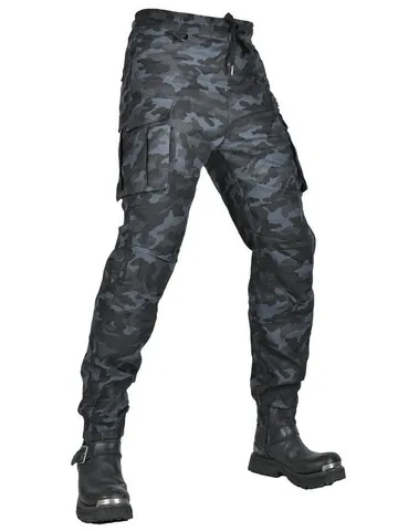 Men's Retro Motorcycle Riding Pants Polyester Cotton Camouflage Cargo Joggers With Removable Knee Pads For Cycling Outdoor