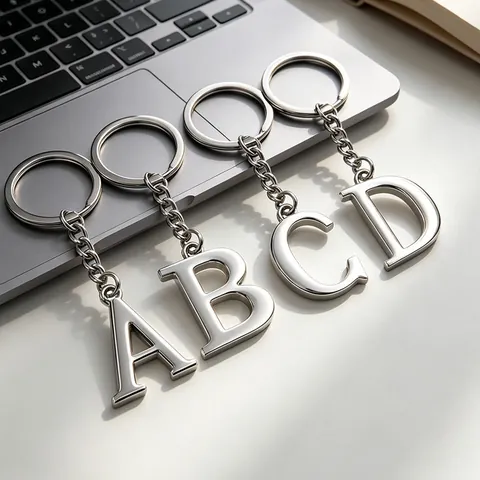 Polished Zinc Alloy Capital English Letter Keychain Silver Mirror Finish Bag Charm Accessory Modern Simple Gift