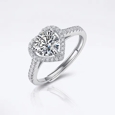 925 Sterling Silver Heart Moissanite Ring For Women Luxury Adjustable Open Ring Wedding Anniversary Jewelry Silver Ring