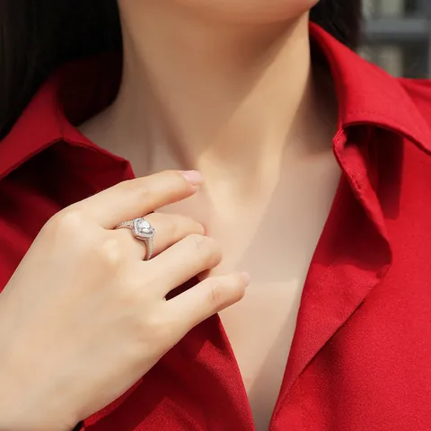925 Sterling Silver Heart Moissanite Ring For Women Luxury Adjustable Open Ring Wedding Anniversary Jewelry Silver Ring