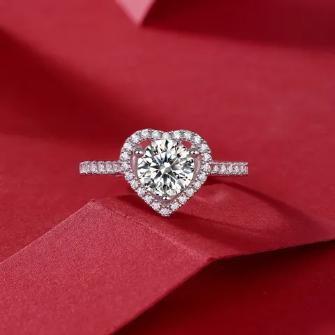 Bague en Argent Sterling 925 avec Moissanite Cœur pour Femme Bague Ouverte Ajustable de Luxe Bijoux de Mariage Anniversaire
