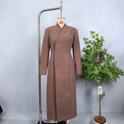 Cappotto Lungo di Lana Casual da Donna Collo Rialzato Tinta Unita Caldo Soprabito Invernale Elegante Moda Giacca Monopetto