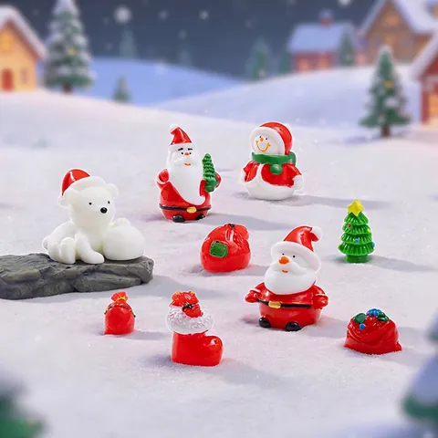 Miniature Christmas Figurine Resin Santa Claus Snowman Polar Bear Desktop Micro Landscape DIY Garden Decor