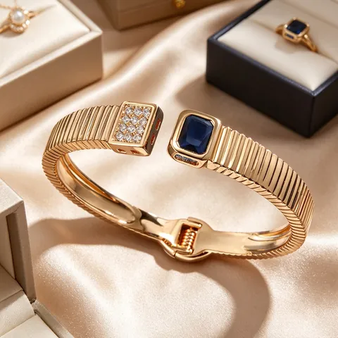 Brazalete Abierto de Aleación Vintage con Diamantes de Imitación para Mujer Piedra Cuadrada Geométrica Texturizada Chapado en Oro