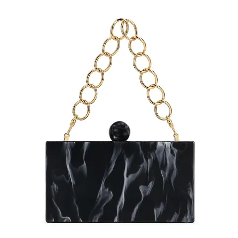 Acrylic Marble Evening Clutch Bag With Ball Clasp Golden Chain Strap For Wedding Party Fashion Women Dinner Handbag