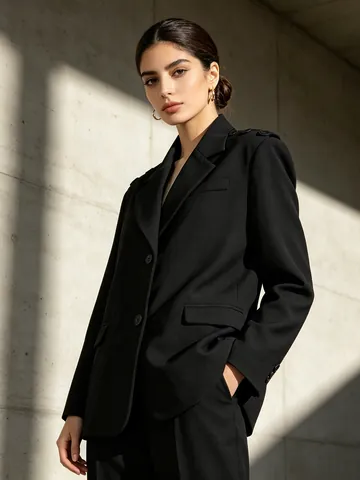 Chaqueta Blazer Asimétrica Deconstruida Casual para Mujer Con Botones en los Hombros Color Sólido Suelta de Manga Larga Streetwear