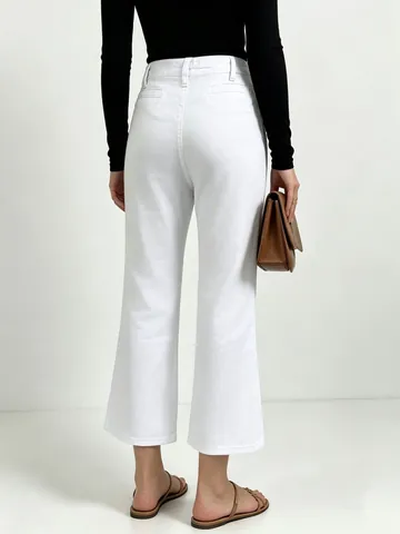 Women's Retro High Waisted Denim Jeans Button Fly Wide Leg Flared Pants Cotton Solid Color Washed Office Lady Casual Jeans