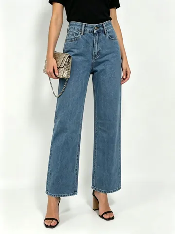 Damen Klassische Vintage Jeans Mit Hoher Taille Und Weitem Bein Lockere Gerade Gewaschene Denim Hose Alltagskleidung