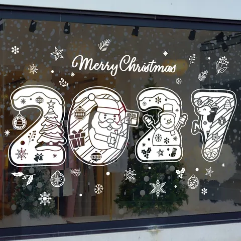 Autocollants De Fenêtre De Noël Blanc Statique PVC Renne Flocon De Neige Décoration Pour Verre