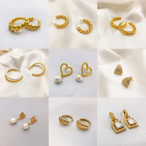 18K Gold Plated Copper Hoop Earrings French Retro Croissant Twist Spiral Textured C-Shaped Jewelry For Women
