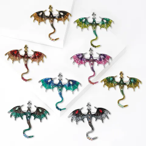 Broche Dragon En Alliage Email Epingle Strass Style Gothique Fantaisie Bijoux Corsage Animal Vintage Pour Femmes