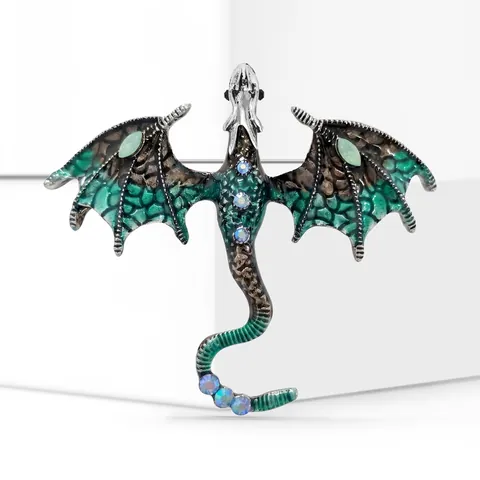 Western Dragon Enamel Brooch Vintage Alloy Animal Pin With Colorful Rhinestone Fantasy Flying Dragon Pin Jewelry For Women Suit Decoration