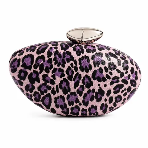 Avondtas Met Luipaardprint Ovaal Harde Schaal PU Leer Metalen Sluiting Retro Handtas Voor Bruiloft Feest