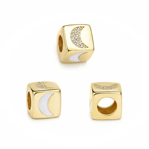 Collier Pendentif Cube en Cuivre Plaqué Or 18K pour Femme Nacre Zirconia Lune Étoile Cœur Mauvais Œil Éclair Collier
