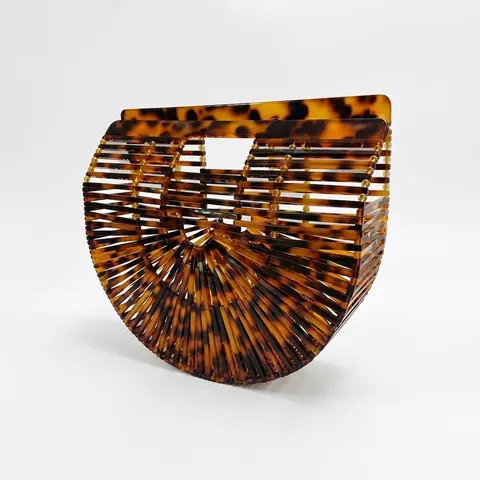 Sac À Main Ajouré Demi Cercle En Acrylique Écaille De Tortue Sac De Soirée Vintage Sac Panier De Plage Pour Femmes