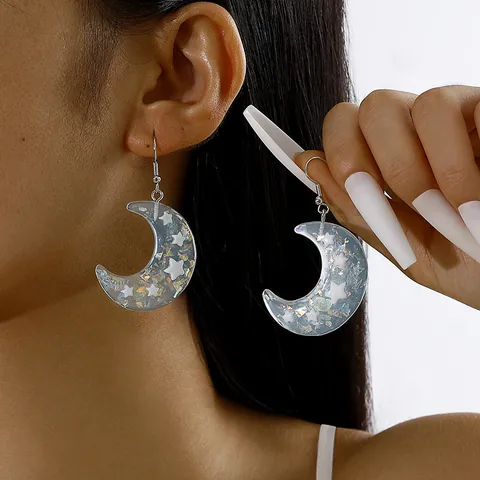 Iridescent Crescent Moon Star Dangle Earrings Resin Colorful Dreamy Jewelry Women With Earring Post