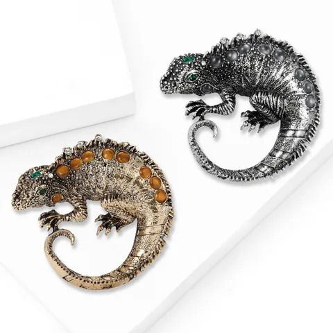 Spilla in Lega di Lucertola Caleontone Vintage con Strass Animale Pin per Abito Cappotto Gioielli Accessorio per Uomo Donna Regalo