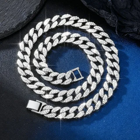 Catena Cuban Link Hip Hop Collana Bracciale Lega Strass Scintillante Gioielli Street Style Per Uomo Donna