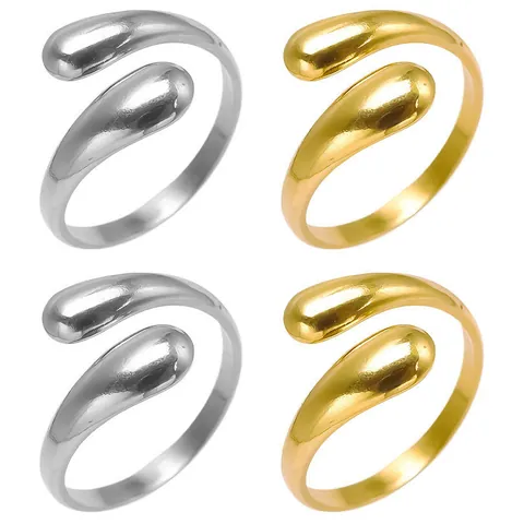 Minimalist Waterdrop Adjustable Open Ring 304 Stainless Steel 18K Gold Plated Geometric Bypass Design Jewelry For Women