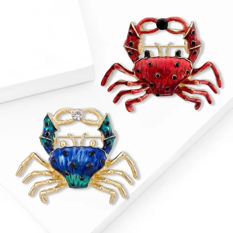 Fashion Creative Alloy Enamel Crab Brooch Elegant Rhinestone Marine Animal Corsage Pin For Women Suit Shirt Accessories