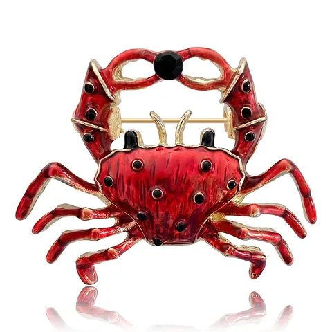 Fashion Creative Alloy Enamel Crab Brooch Elegant Rhinestone Marine Animal Corsage Pin For Women Suit Shirt Accessories