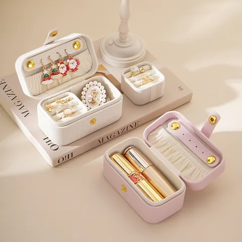 Mini Boîte à Bijoux de Voyage Portable en Cuir PU Organisateur de Bijoux pour Bagues Boucles d'Oreilles Sac de Rangement Cadeau Pour Femmes