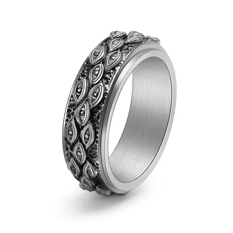 Bague Spinner Relief Evil Eye Vintage Pour Hommes Gothique Punk Acier Inoxydable Bijoux Rotatifs Large