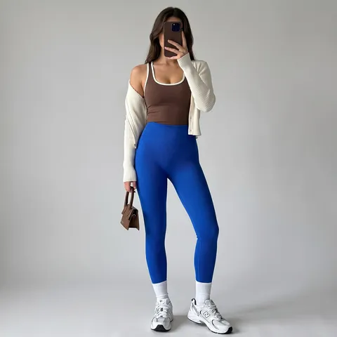 Women High Waist Seamless Yoga Pants Ribbed Butt Lift Workout Leggings Quick Dry Tummy Control Fitness Gym Sports Trousers