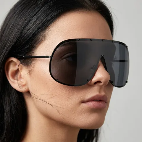 Übergroße Visier Sonnenbrille UV400 Schutz Metallrahmen Nieten Brille Für Damen Herren Trendy Cyberpunk Futuristische Eyewear