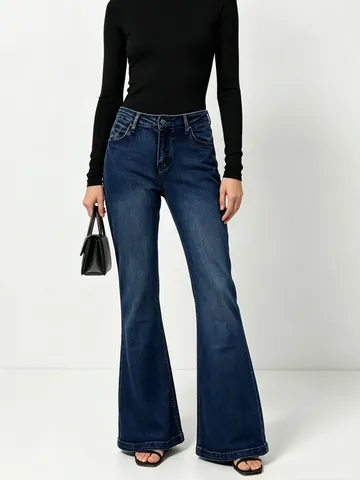 Jean Micro Flare Slim Fit Rétro Américain pour Femme Haute Élasticité Denim Lavé Vintage Pantalon à Patte d'Eph Style Y2K