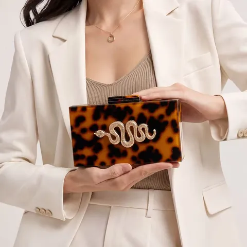 Bolso De Noche Acrílico Textura Carey Decoración Serpiente Dorada Cartera De Mano Con Cadena Bandolera Para Mujer