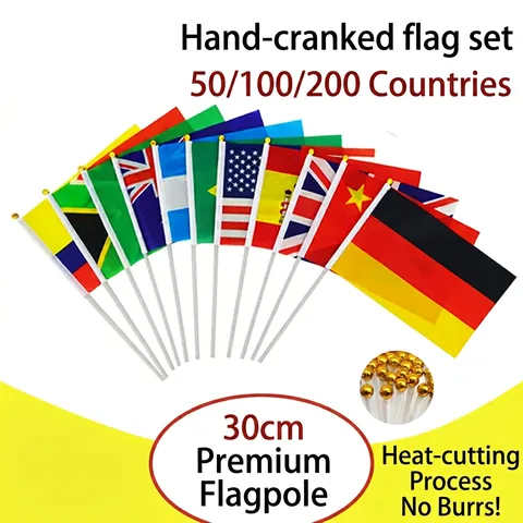 Hand Held Flags World National Mini Country Banners Polyester With Plastic Pole Gold Top For Sports Events Parades Party