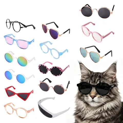 Pet Sunglasses Metal Frame Plastic Lens Retro Round Cat Ear Glasses For Cats Small Dogs Fashion Photo Props Accessories