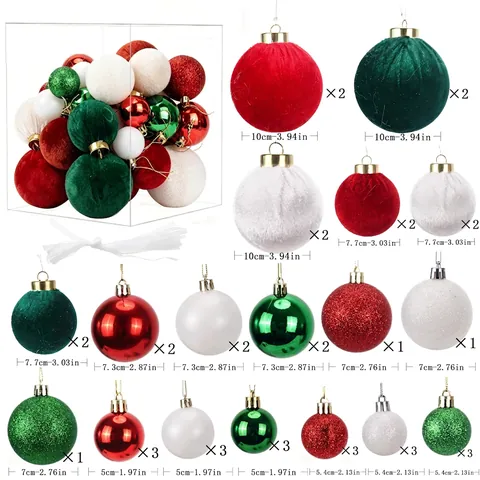 Kerstballen Fluweel Flocking Plastic Baubles Glitter Glanzend Galvanisatie Decoratieve Bollen Vakantie Kerstboom Decoratie