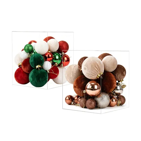 Kerstballen Fluweel Flocking Plastic Baubles Glitter Glanzend Galvanisatie Decoratieve Bollen Vakantie Kerstboom Decoratie