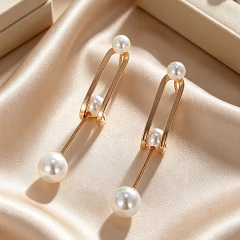 Pendientes De Perlas Artificiales Retro Elegantes Para Mujer Lujo Zirconia Cobre Chapado En Oro Joyería Geométrica Larga