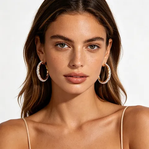 Créoles Ondulées Acier Inoxydable Plaqué Or 18K Avec Strass Bijoux De Mode Simples Et Polyvalents Pour Femmes